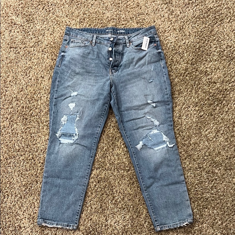 Old Navy Blue Straight Leg Jeans with Distressed Details